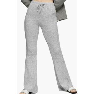 Topshop Pull On Drawstring Rib Knit Flare Leg Retro Pants Sz 14 Heather Gray NWT